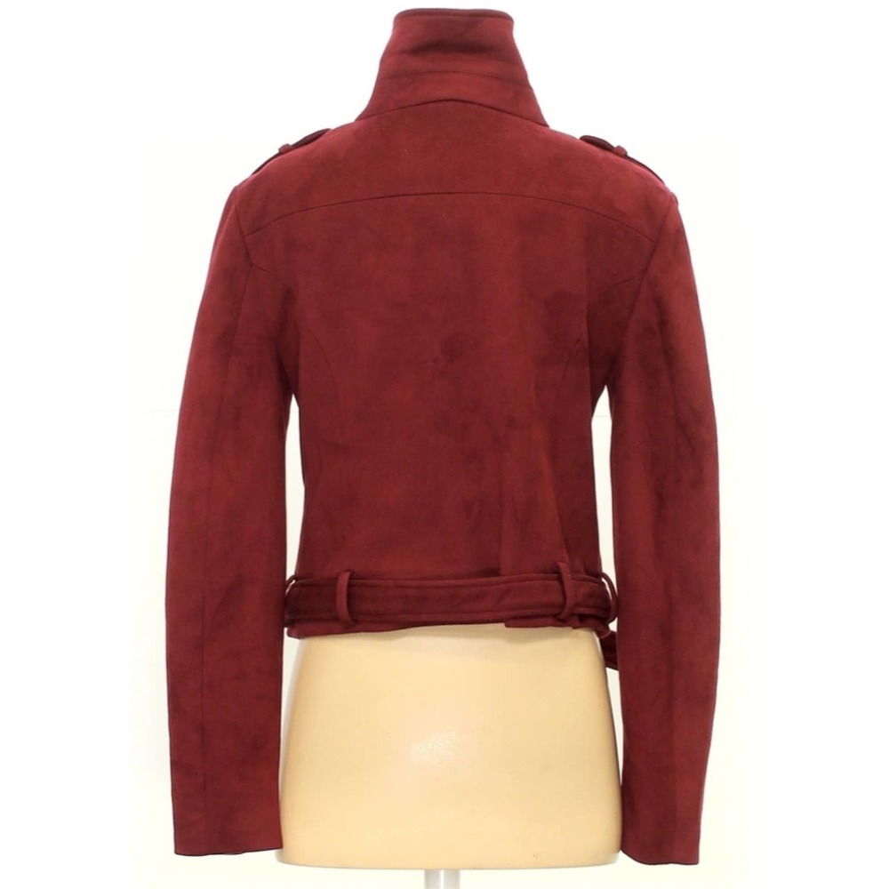 Romeo & Juliet Couture Faux Suede Moto Biker Jacket Medium Burgundy - Picture 4 of 12